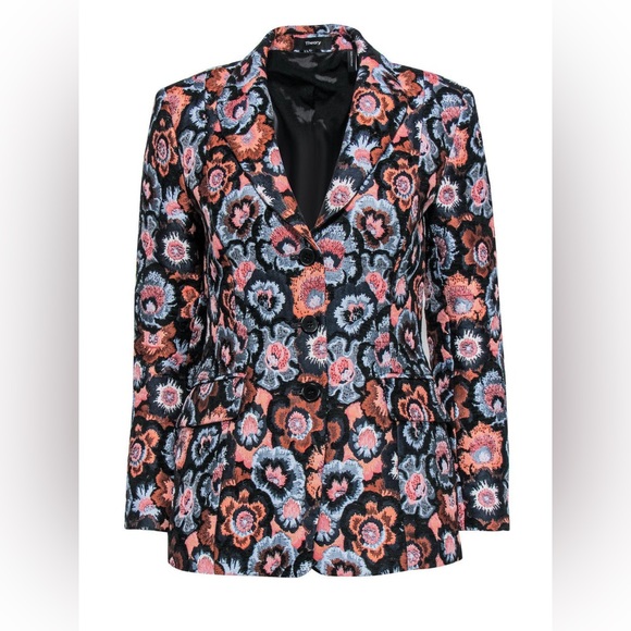 Theory Multicolor Floral Jacquard Riding Jacket US Sz. 12 - Picture 13 of 13